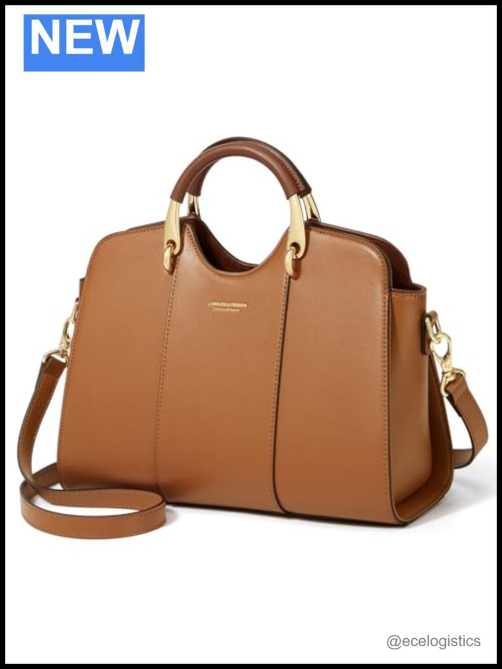 Genuine Leather Satchel Handbag Crossbody Shoulder Bag with Metal Handle